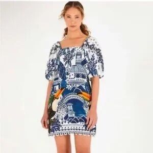 FARM Rio Blue and White Mini Dress